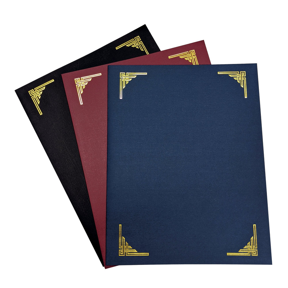 Black Art Deco Certificate Holder with gold corner design
