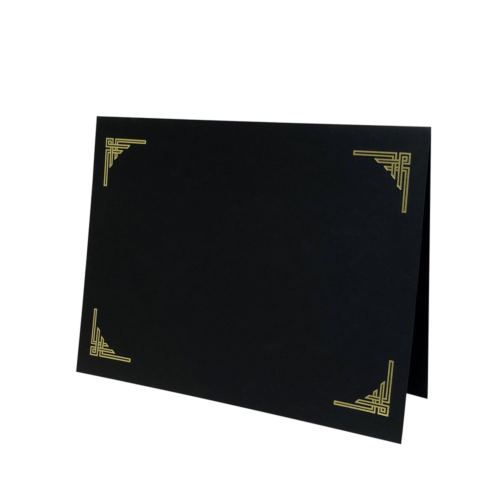 Black Art Deco Certificate Holder with gold corner design