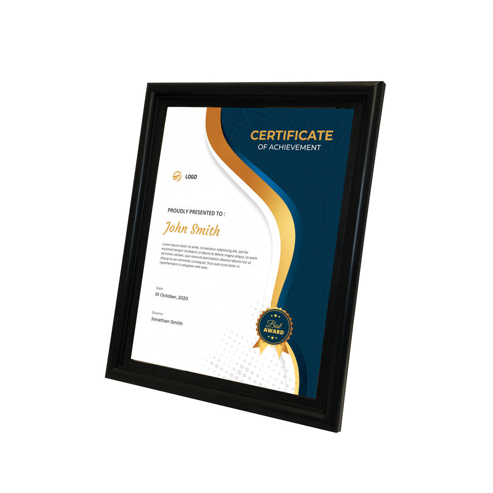 8.5x11 Black plastic Bullnose Certificate Frame