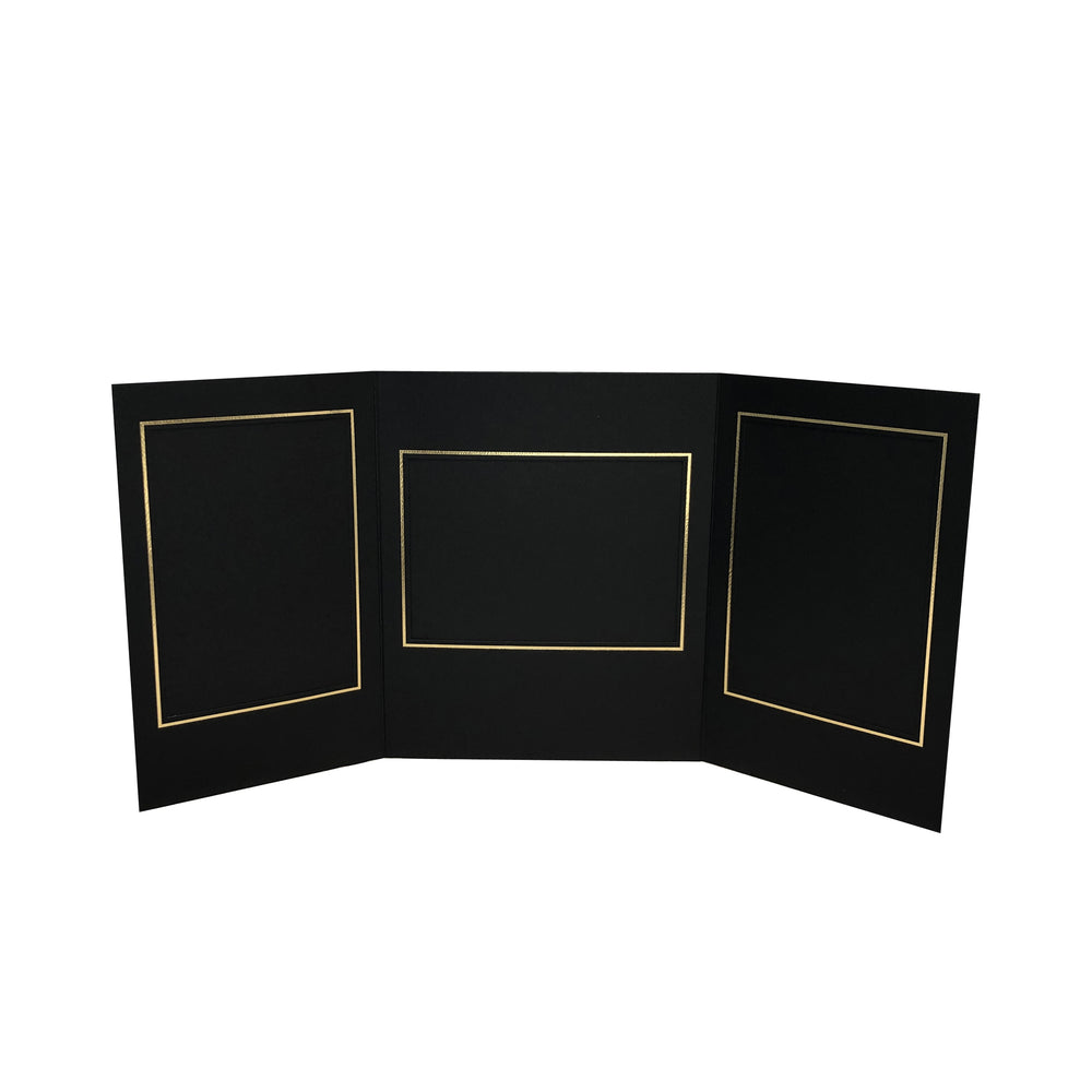 4x6/6x4/4x6 black Tri-Pod Folio frame with gold trim