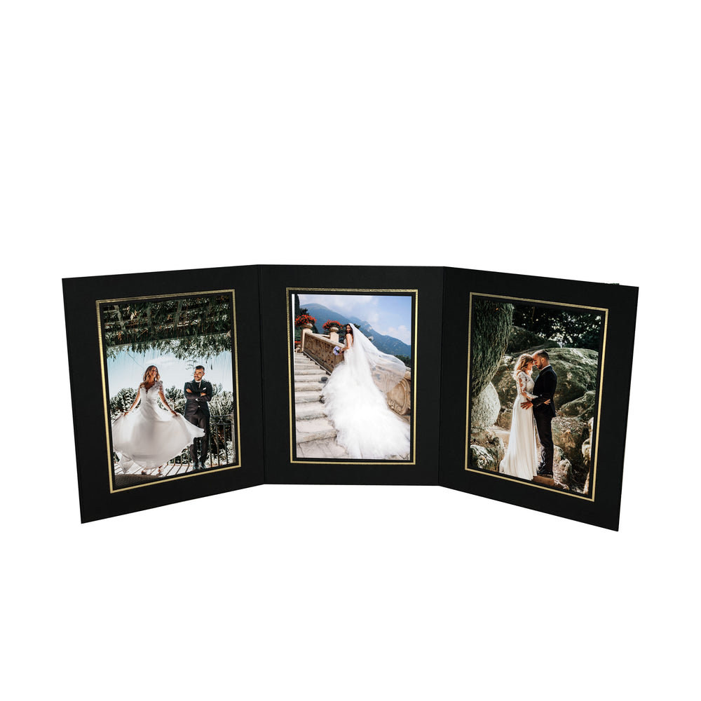 5x7 black Tri-Pod Folio frame with gold trim