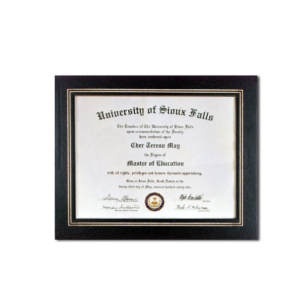 Black Deluxe Coupled Trim Certificate Holder with double gold trim