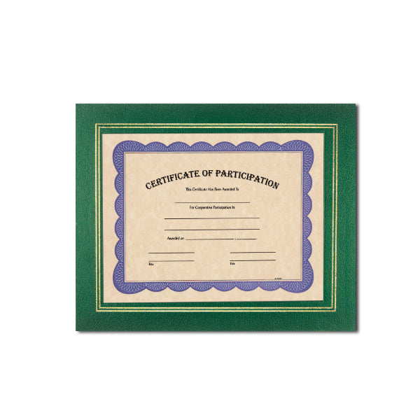 Green Deluxe Coupled Trim Certificate Holder with double gold trim