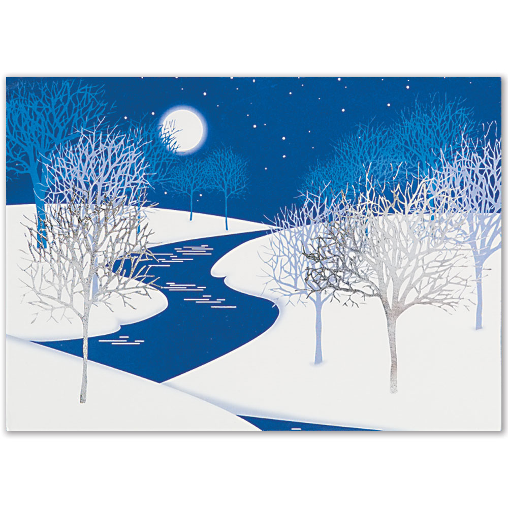 Cold Night Trees Holiday Greeting Card