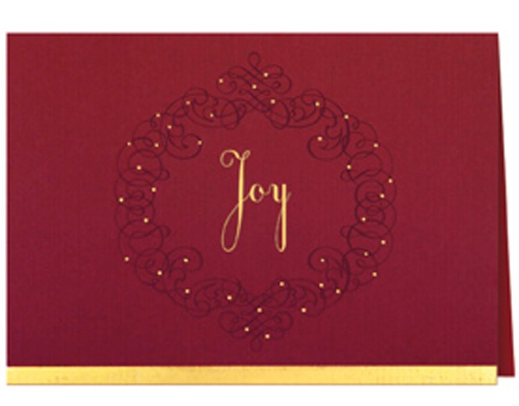 Burgundy Joy Wreath Holiday Greeting Card