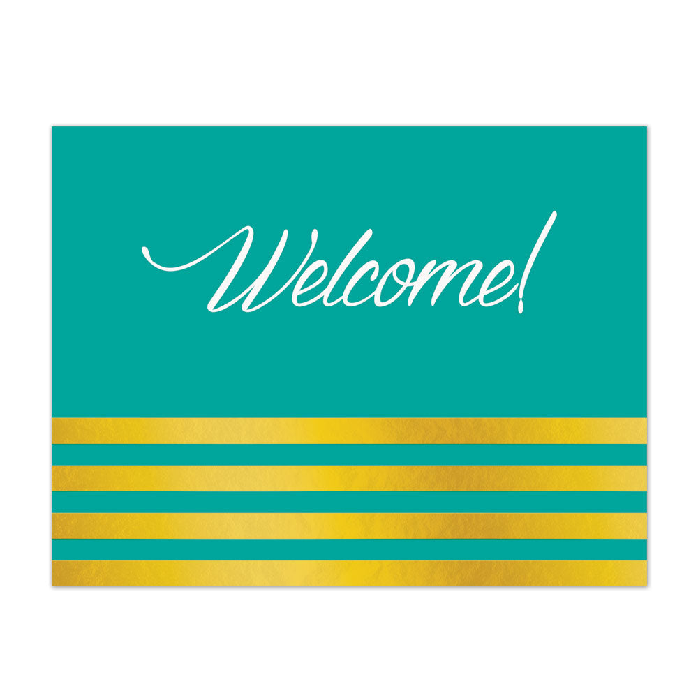 Gold Stripes Welcome (Teal) Greeting Card