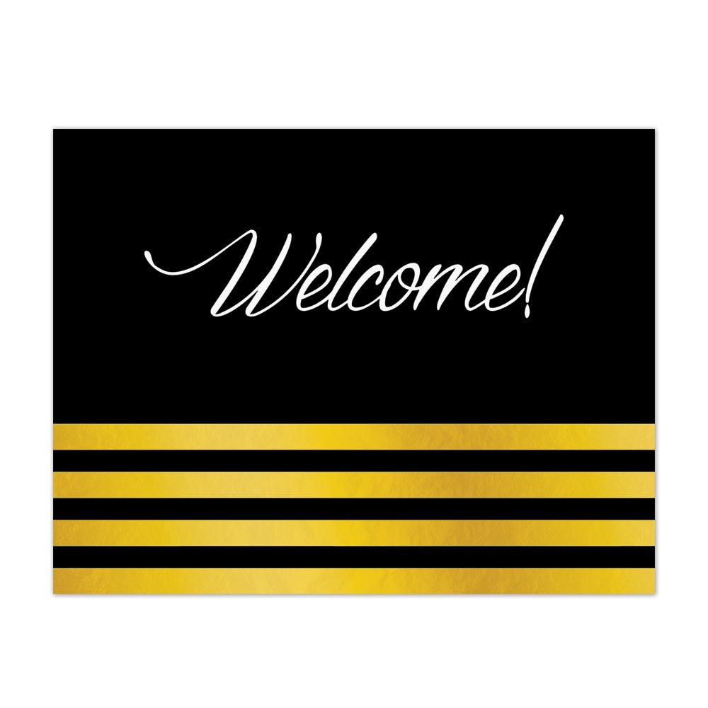 Gold Stripes Welcome (Black) Greeting Card