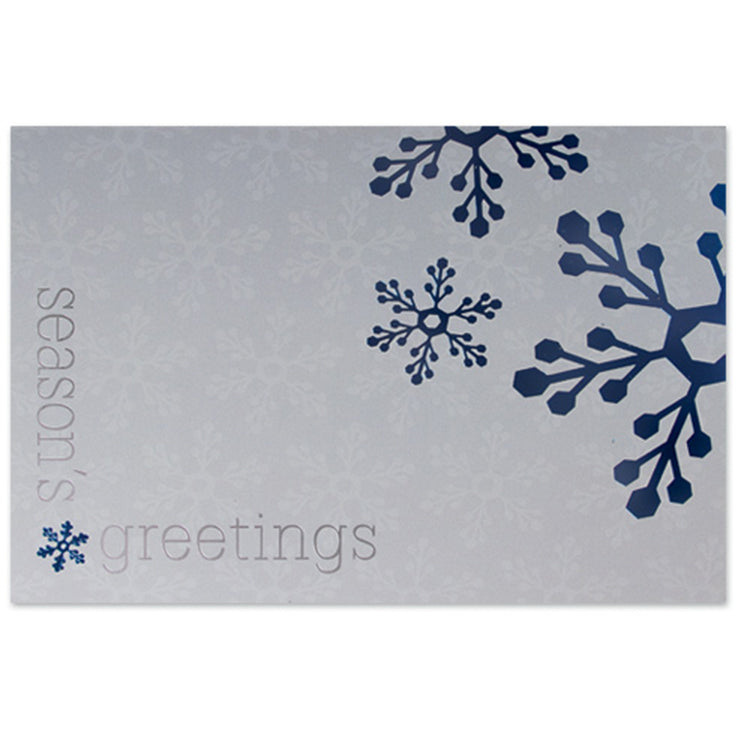 Blue Snowflakes on Silver Holiday Greeting Card