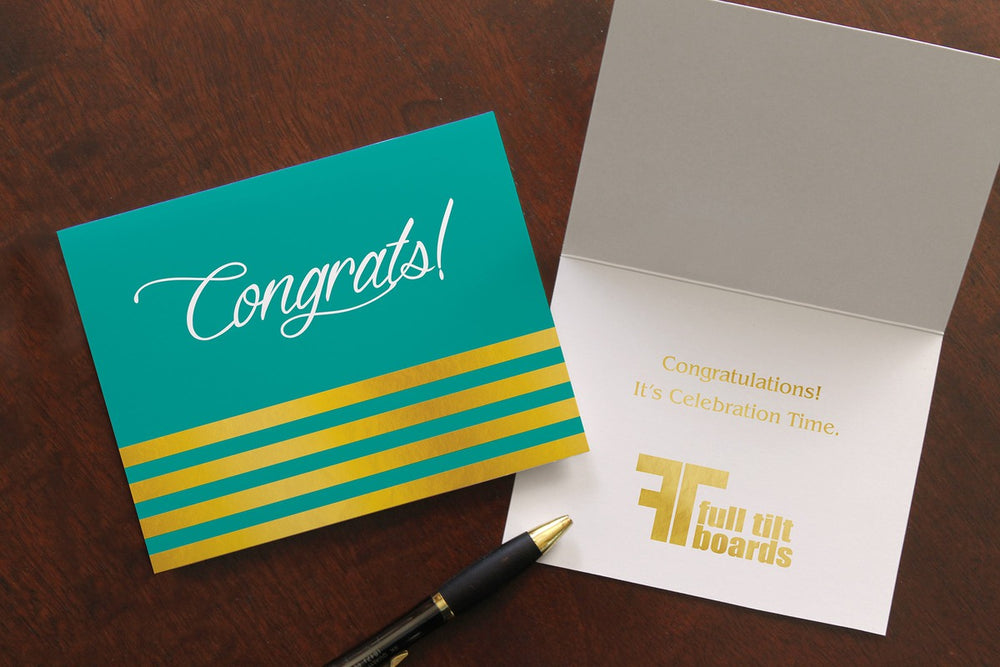 Gold Stripes Congrats (Teal) Greeting Card