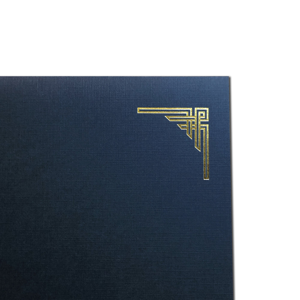 Blue Art Deco Certificate Holder with gold corner design