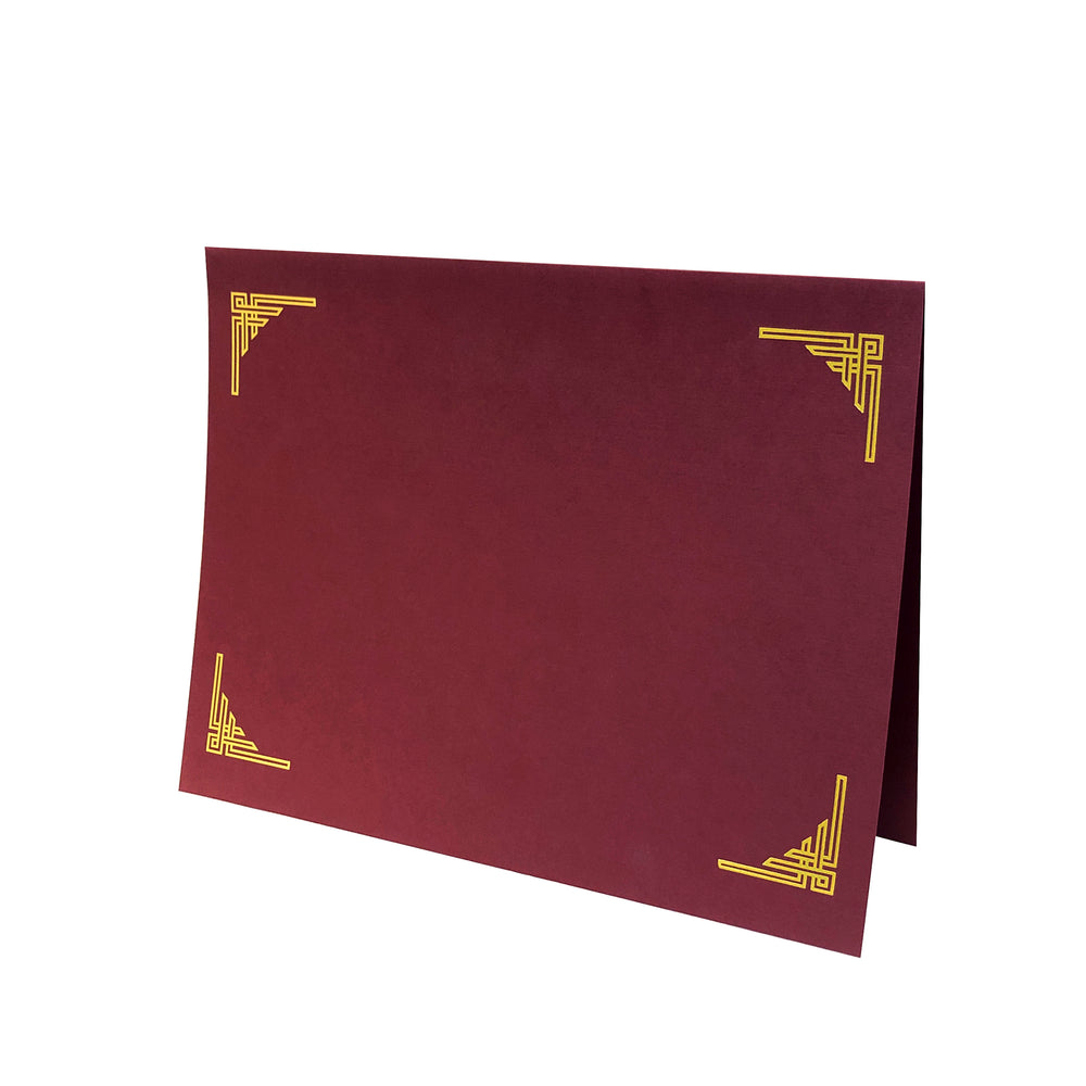 Burgundy Art Deco Certificate Holder with gold corner design