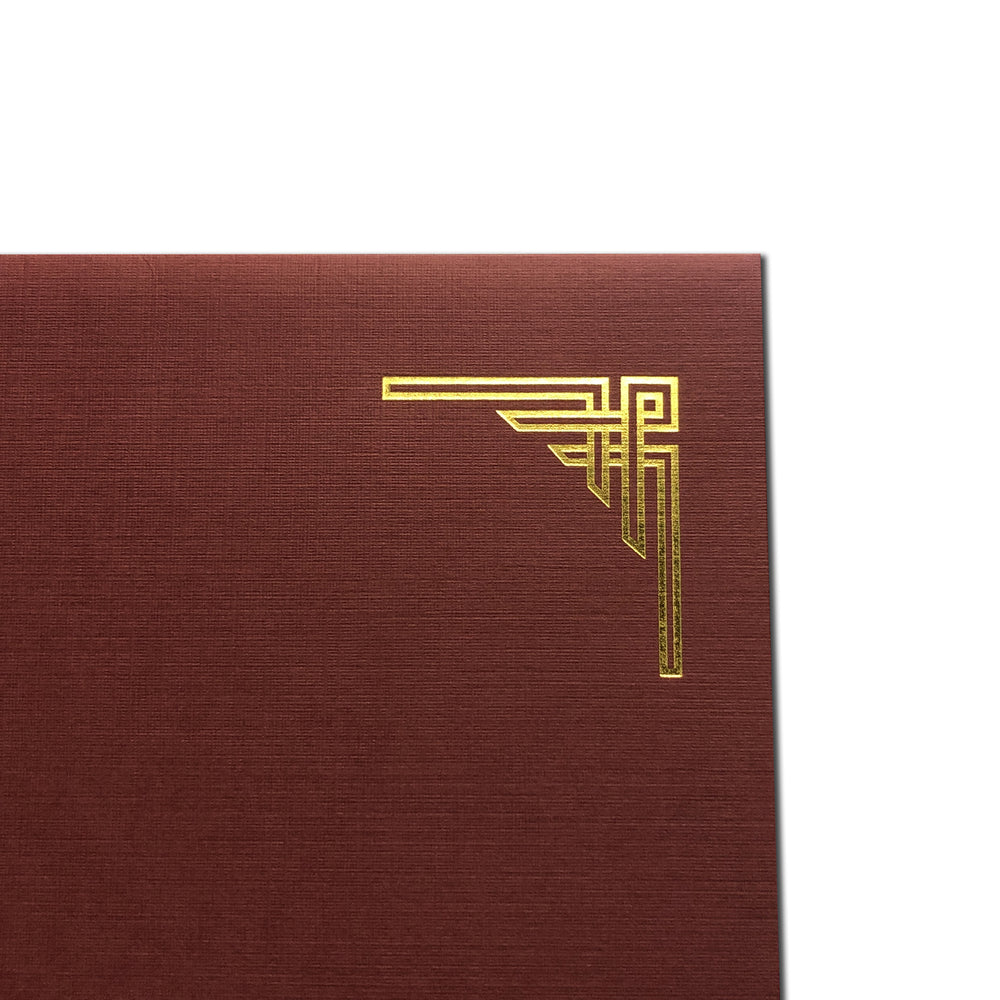 Burgundy Art Deco Certificate Holder with gold corner design