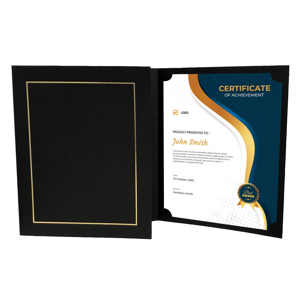 8.5x11 black Award Certificate Holder with gold trim