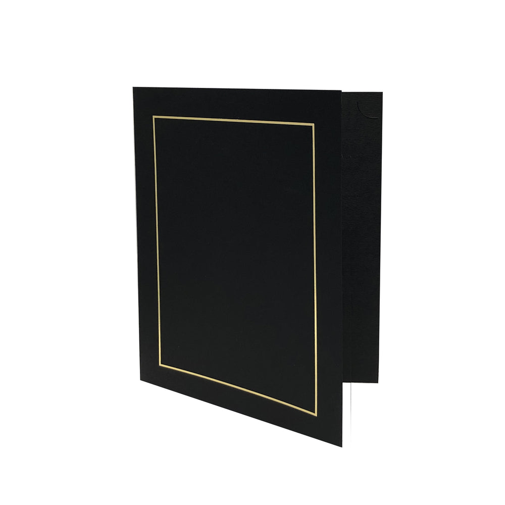 8.5x11 black Award Certificate Holder with gold trim in vertical orientation