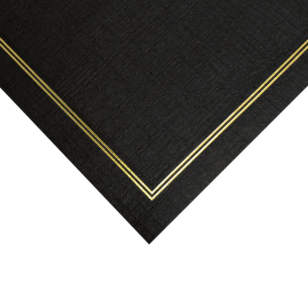 Corner of 8.5x11 black Enviro Certificate Easels with gold trim