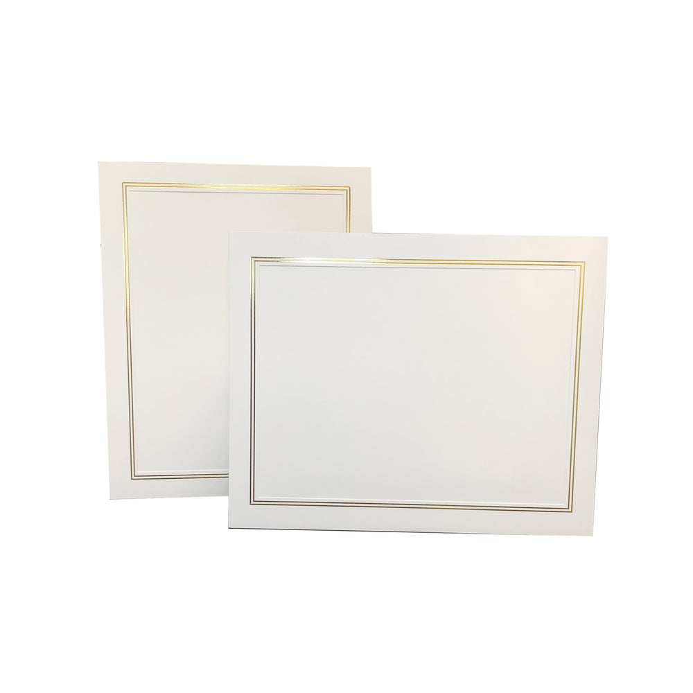 8.5x11 white Enviro Certificate Easels with gold trim in vertical and horizontal orientations