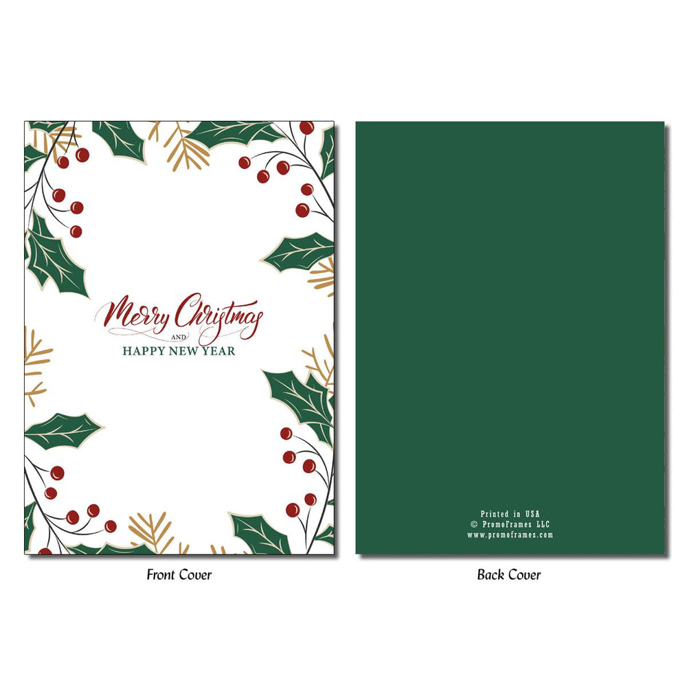 Front and back of Holly Christmas Greeting Card