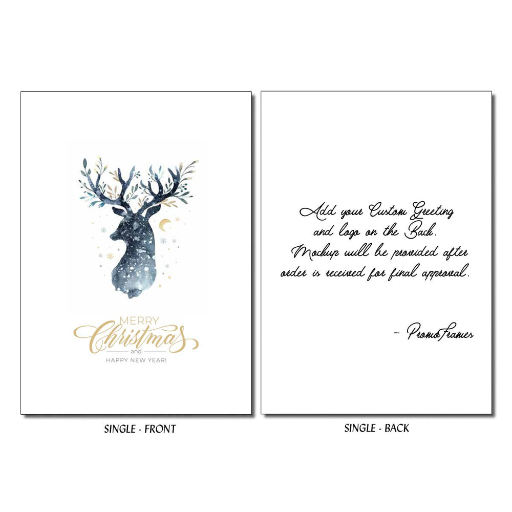 Front and back of Night Sky Reindeer Greeting Card
