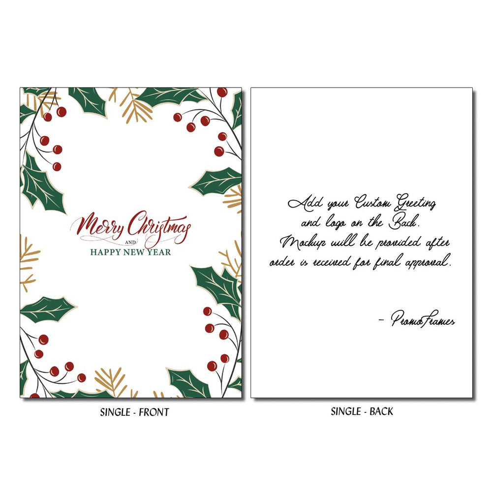 Front and back of Holly Christmas Greeting Card